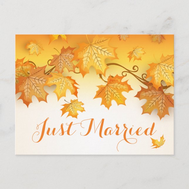 Carte Postale Faire-part Mariage aux feuilles d'automne rustiques Orange (Devant)