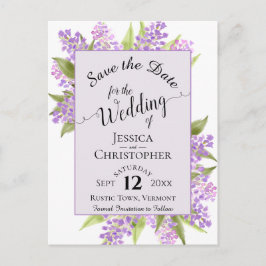 Carte Postale Faire-part Mariage aux Lilas Aquarelle Save the Date Lavande