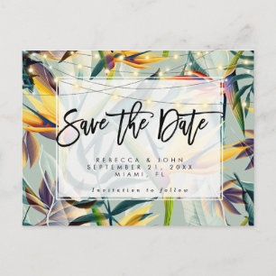 Carte Postale Faire-part mariage aux lumières florales tropicales enregistr