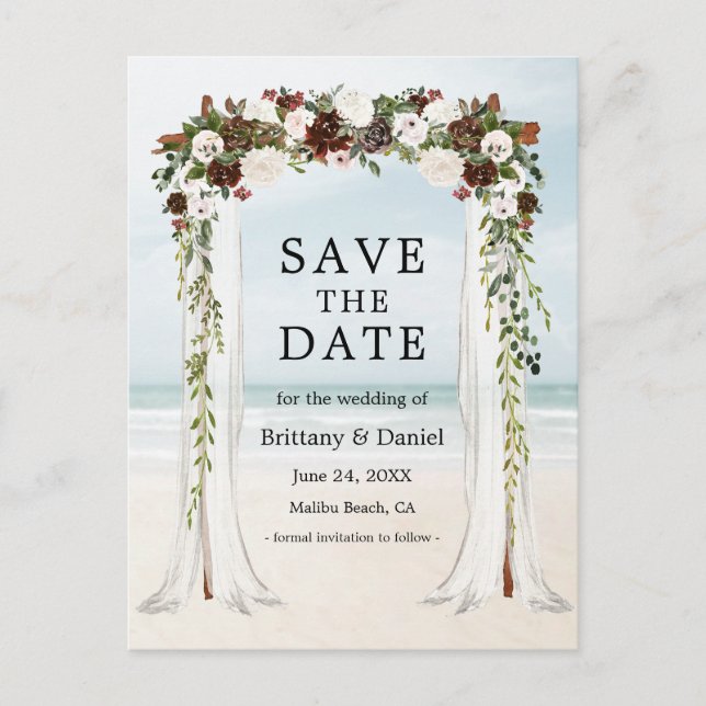 Carte Postale Faire-part Mariage Beach Canopy Aquarelle Boho Floral (Devant)