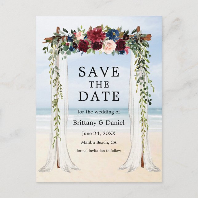 Carte Postale Faire-part Mariage Beach Canopy Aquarelle Florale (Devant)