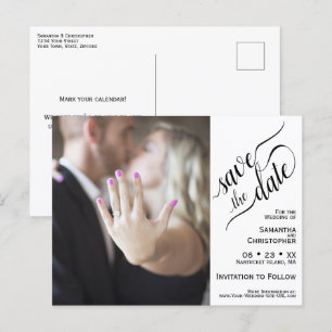 Carte Postale Faire-part Mariage blanc Enregistrer la date Photo & Calligra