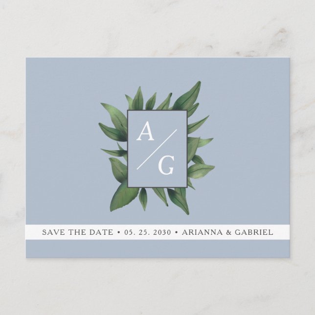 Carte Postale Faire-part Mariage bleu Dusty moderne Enregistrer la date (Devant)