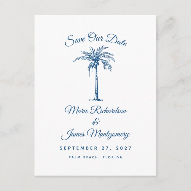 Carte Postale Faire-part Mariage Blue Beach moderne Sauvez la date (Devant)