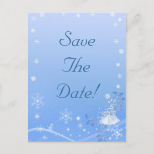 Carte Postale Faire-part Mariage Blue & Blanc Hiver Enregistrer La Date