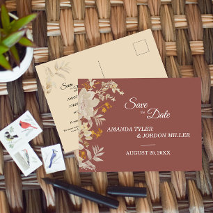 Carte Postale Faire-part Mariage Bohème Automne Rose Poussiéreux Enregistre
