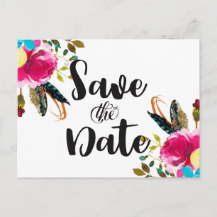 Carte Postale Faire-part Mariage Bohème Chic Fleurs Aquarelle Enregistrer l