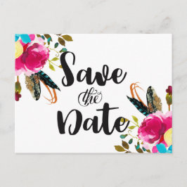 Carte Postale Faire-part Mariage Bohème Chic Fleurs Aquarelle Enregistrer l