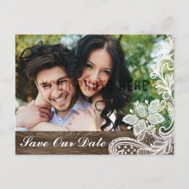 Carte Postale Faire-part Mariage Bois Rustique et Dentelle Vintage Épargnez