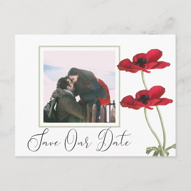 Carte Postale Faire-part Mariage botanique moderne rouge floral Enregistrer (Devant)