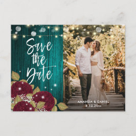 Carte Postale Faire-part Mariage Bourgogne et Sarcelle Enregistrer la Date 
