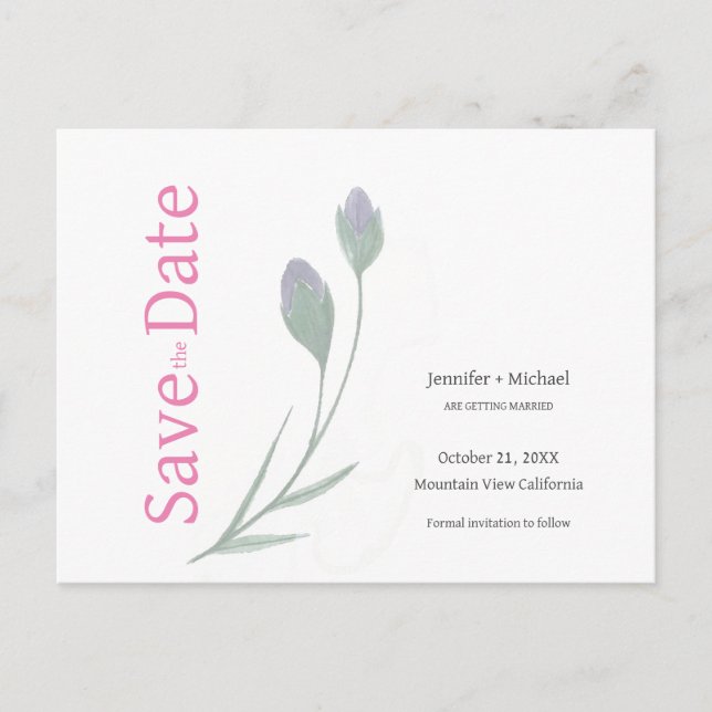 Carte Postale Faire-part Mariage Calligraphie Florale Noir Blanc (Devant)