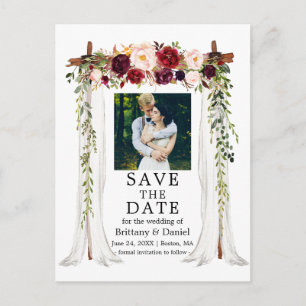 Carte Postale Faire-part Mariage Canopy Aquarelle Bourgogne Photo Florale