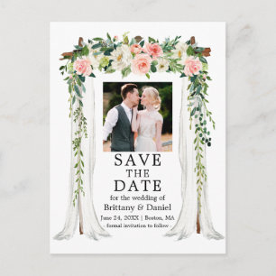 Carte Postale Faire-part Mariage Canopy Aquarelle rose blanc photo florale