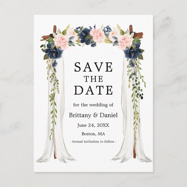 Carte Postale Faire-part Mariage Canopy Aquarelle rose Dusty Bleu Floral (Devant)