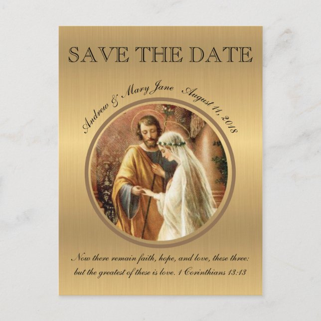 Carte Postale Faire-part Mariage Catholique Marie Joseph SAUVEGARDEZ LA DAT (Devant)