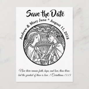 Carte Postale Faire-part Mariage Catholique SAVE THE DATE Noir & Blanc