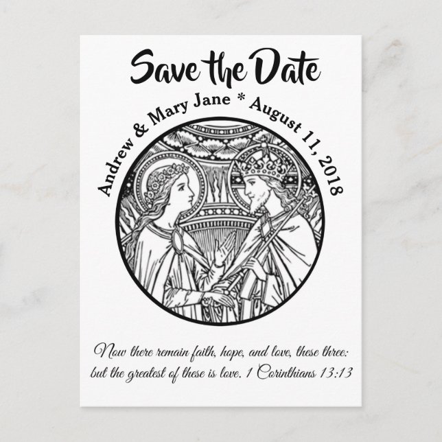 Carte Postale Faire-part Mariage Catholique SAVE THE DATE Noir & Blanc (Devant)