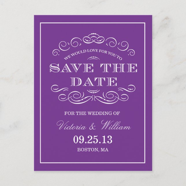 CARTE POSTALE FAIRE-PART MARIAGE CHIC  | ANNONCE POUR RÉSERVER LA DATE (Devant)