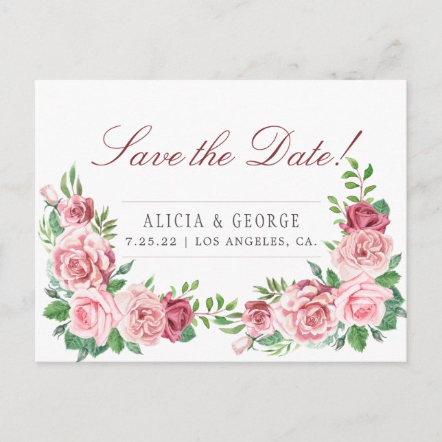 Carte Postale Faire-part Mariage chic Rose rose rose rose pâté (Devant)