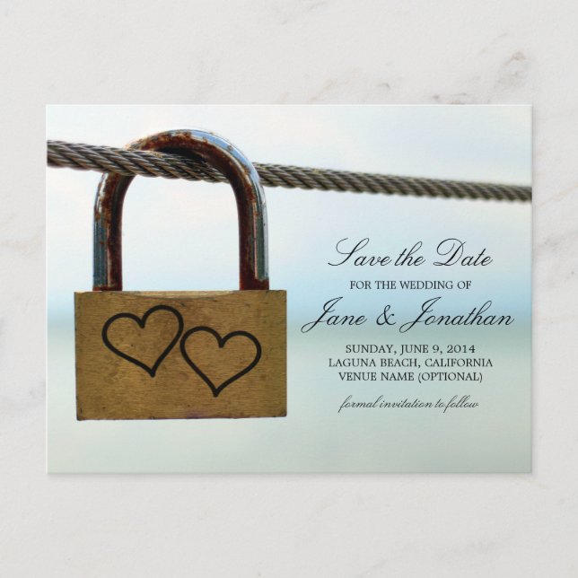 Carte Postale Faire-part Mariage Cœurs sous Clé Enregistrez la Date (Devant)