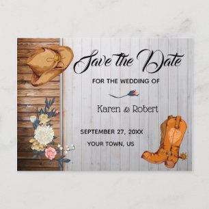 Carte Postale Faire-part Mariage Country Western Rustique Enregistrer la Da