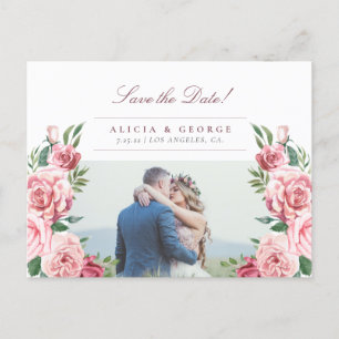 Carte Postale Faire-part Mariage d'aquarelle rose fleurie enregistrer la da