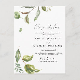 Carte Postale Faire-part Mariage Date Changement de plans Aquarelle Script