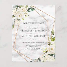 Carte Postale Faire-part Mariage Date report White Floral Géométrique