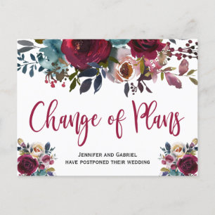Carte Postale Faire-part Mariage Date reportée Marine Bourgogne Florale
