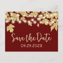Carte Postale Faire-part Mariage d'automne en or Feuilles Bourgogne Enregis