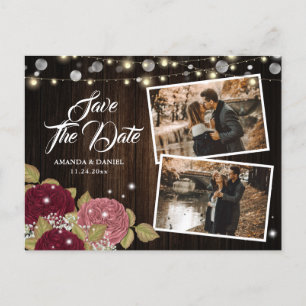 Carte Postale Faire-part Mariage de automne Burgundy Blush 2 Photo Enregist