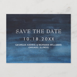 Carte Postale Faire-part Mariage de automne d'aquarelle bleu marine Enregis