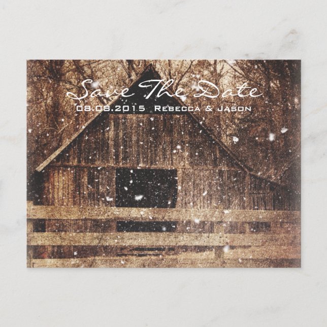 Carte Postale Faire-part mariage de barnes rustique occidental d'hiver (Devant)