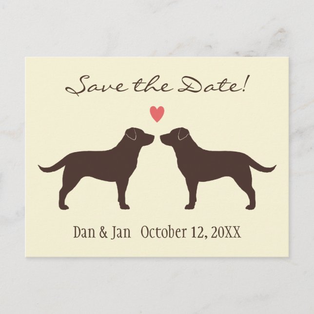 Carte Postale Faire-part Mariage de chiens Labradors au Chocolat Enregistre (Devant)