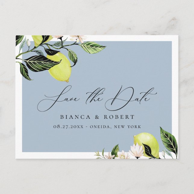 Carte Postale Faire-part Mariage de citrons botaniques Enregistrer la date  (Devant)
