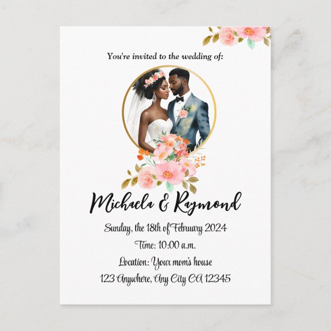 Carte Postale Faire-part Mariage de couple afro-américain (Devant)