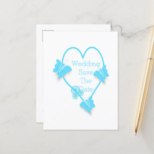 Carte Postale Faire-part Mariage De Design Coeur Bleu Et Papillons