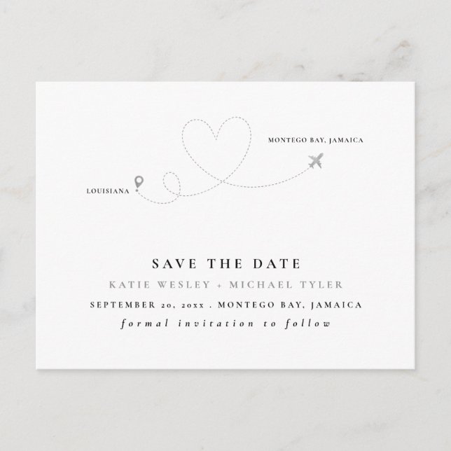 Carte Postale Faire-part Mariage de destination Argent Enregistrer la date (Devant)