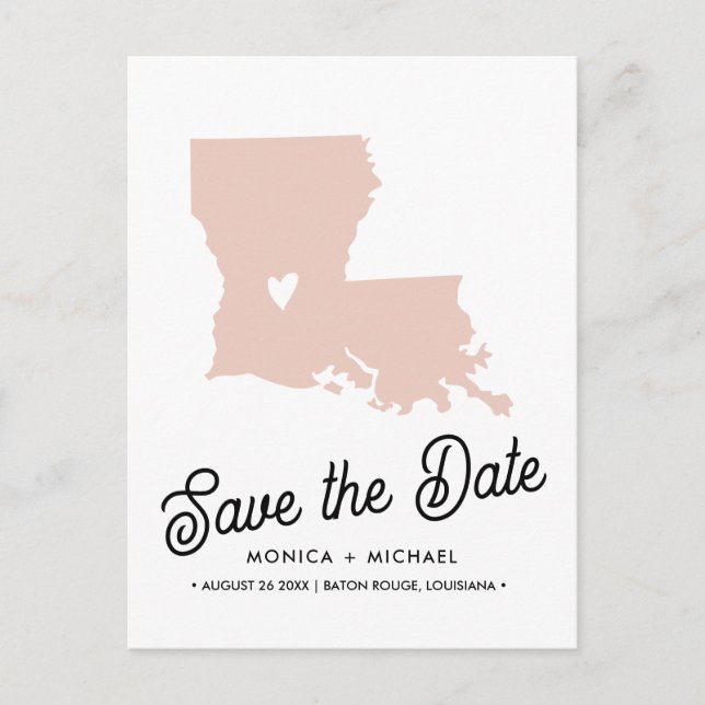 CARTE POSTALE FAIRE-PART MARIAGE DE DESTINATION D'ÉTAT LOUISIANE TOUTE COUL (Devant)