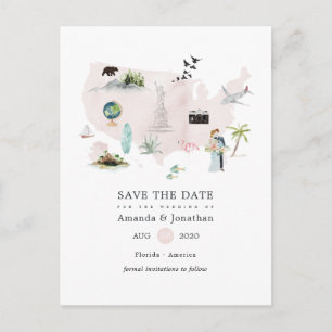 Carte Postale Faire-part Mariage de destination en Floride USA à l'aquarell