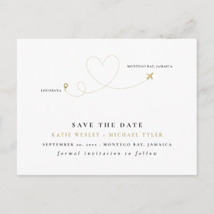 Carte Postale Faire-part Mariage de Destination en Or Save the Date
