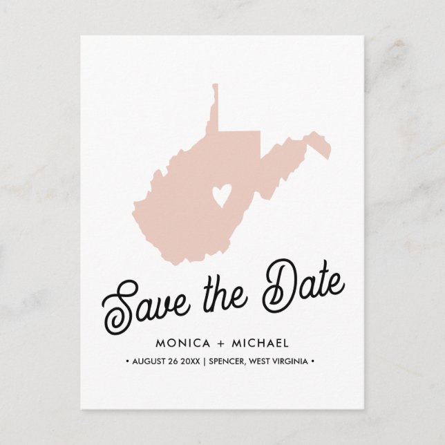 CARTE POSTALE FAIRE-PART MARIAGE DE DESTINATION EN VIRGINIE OCCIDENTALE TOU (Devant)