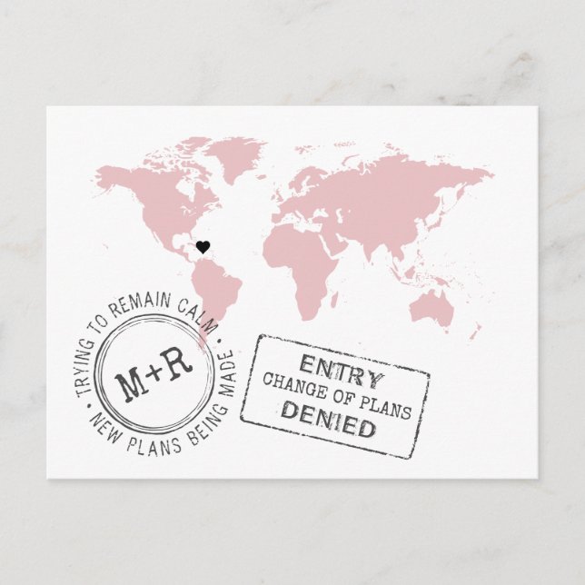 Carte Postale Faire-part Mariage de destination rose Changement de date Drô (Devant)