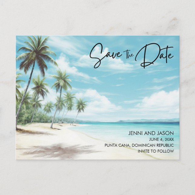 Carte Postale Faire-part Mariage de destination sur la plage, enregistrez l (Devant)
