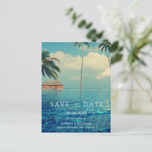 Carte Postale Faire-part Mariage de destination Tropical Hawaii Enregistrer (Debout devant)