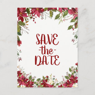 Carte Postale Faire-part Mariage de Fête de Noël Poinsettia, Sauvegarder la