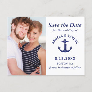 Carte Postale Faire-part Mariage de la Ancre nautique Photo Navy Bleu