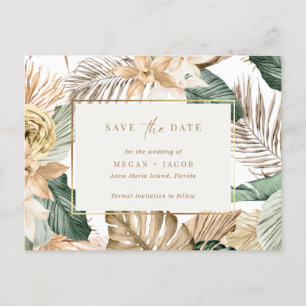 Carte Postale Faire-part Mariage de la feuille tropicale de plage Sauvegard