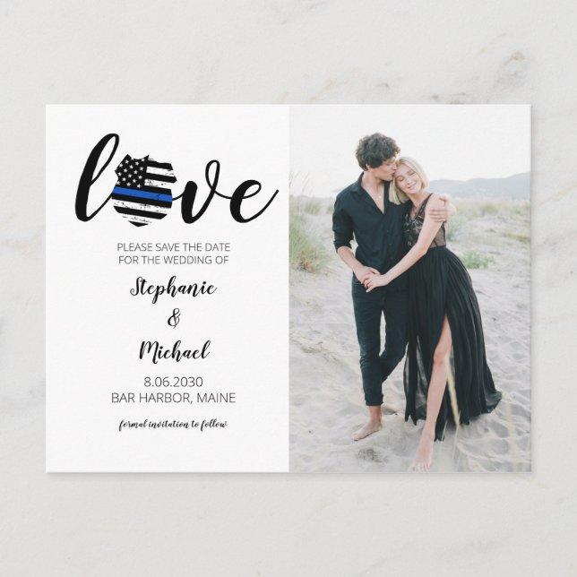 Carte Postale Faire-part Mariage de l'agent de police Photo Date à retenir (Devant)